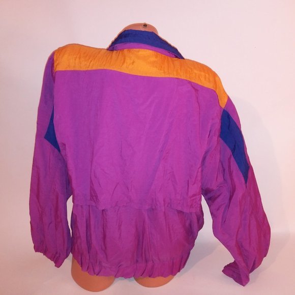 Vintage Puma Windbreaker Jacket Large Purple Orange Retro Embroidered Colorblock - Picture 9 of 11